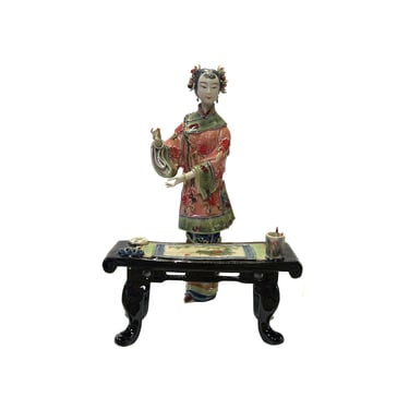 Chinese Porcelain Qing Style Dressing Drawing Writing Lady Figure ws3761E 
