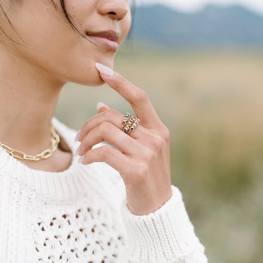 Nature Inspired Ring, Raw Gemstone Ring, Botanical Stacking Ring, Rainbow Crystal Jewelry, Garden Lover Gift, Peridot Ring 