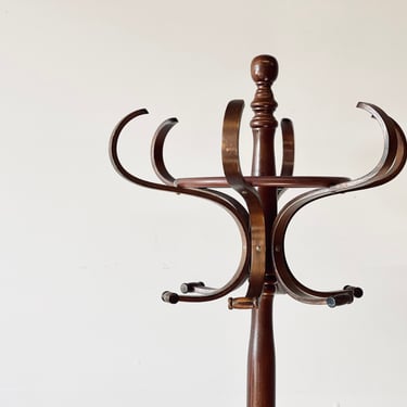 Vintage Thonet Style Bentwood Standing Coat Rack | Wooden Spindle Mid Century Coat Rack Hat Rack Entryway Rack Jewelry | Display | Organize 