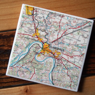 1969 Clarksville Tennessee Map Coaster. Clarksville Map Gift. Tennessee Coaster. City Map. Vintage Topographic Map. Cumberland River. USGS. 