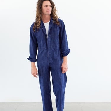 Vintage True Blue Jumpsuit | Herringbone Twill Cotton Coverall Mechanic Suit Boilersuit Onesie | M | COV10 