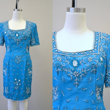 1980s  Stenay Beaded Turquoise Dress 