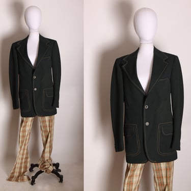 1970s Forest Green and Yellow Plaid Mens Blazer Suit Jacket with Matching Plaid Pants by Levi’s Panatela and Meschke’s -XS 