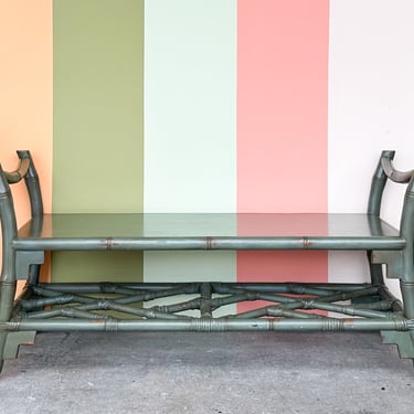 Olive Rattan Chippendale Bench
