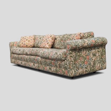 Vinatge Sofa, Maximalist, Mid Century, MCM, Floral, Green, Beige, Pattern Fabric, Living Room Couch 