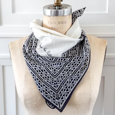 Vintage Cotton Bandana Scarf DVF White Black Neckerchief Geometric Print Hair Tie for Handbag Scarf for Neck Fashion Neckwear for Summer 