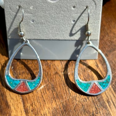 Sterling Silver Crushed Turquoise Coral Native American Jewelry Vintage Retro 
