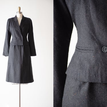 tweed wool suit | 70s vintage Peabody House charcoal gray wool dark academia style skirt suit 