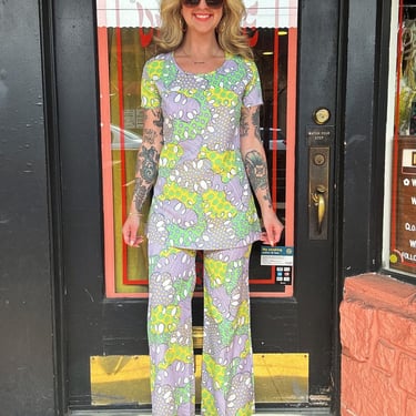 60s/70s matching dress+pant set