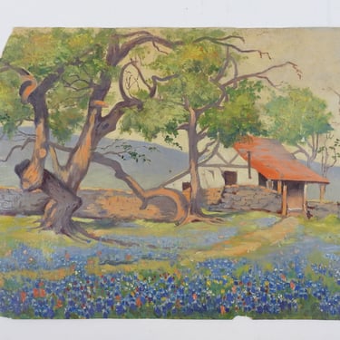 Vintage Minette Teichmueller Texas Bluebonnet Farm Landscape Painting