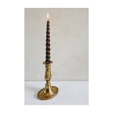 Vintage English Brass Classic Traditional Quality Candlestick Holder w/ Detailing For Bookcase Kitchen Dining Living Office Bedroom 