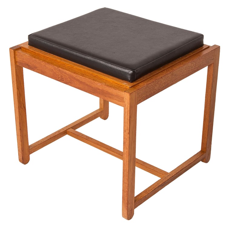 Reversible Danish Teak Accent Table &#8211; Stool w Black Cushion