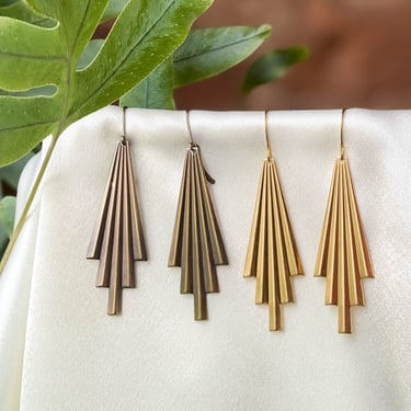 gold Art Deco earrings, long gold comet tail geometric dangle drop statement earrings, handmade jewelry, gift for her 