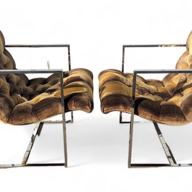 Mid Century Modern Milo Baughman Stainless Steel Scoop Chairs 