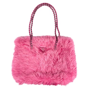 Prada Pink Fur Chain Logo Bag