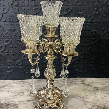 Hollywood regency cast metal votive candelabra