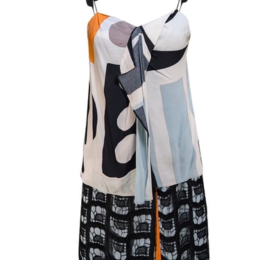Diane von Furstenberg - Black, Light Blur & Orange Print w/Lace Detail Dress Sz 2