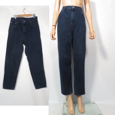 Vintage 90s Unisex Dark Blue High Waist Tapered Leg Jeans Made In USA Size 32 x 30 