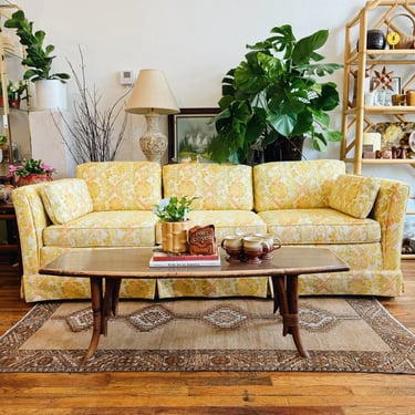 Yellow Bamboo + Floral Motif Sofa by Sherrill