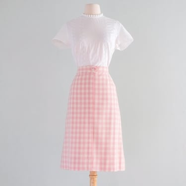 Adorable 1960's Pink Gingham Wool Skirt by Dalton / Sz M