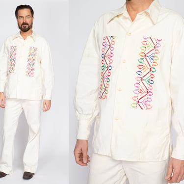 Medium 60s 70s Embroidered Mexican Shirt & Trousers Set 35