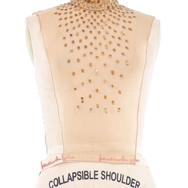 Pauline Trigere Sequined Nude Mesh Dickey