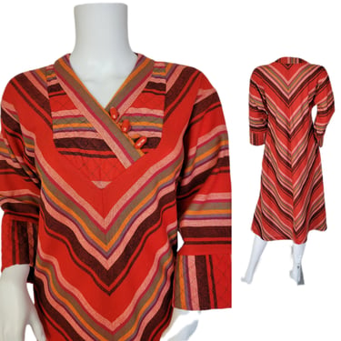 Bagatelle 1970's Orange Chevron Stripe Wool Blend Tent Dress I Sz Med 
