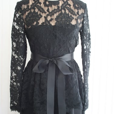 Black Lace - Cocktail Dress - Peplum - by RICHILENE - Estimated size 8/10 