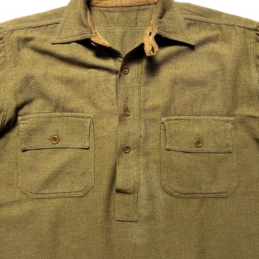 Vintage 1910s/1920s Wool Flannel Popover Shirt ~ M to L ~ 10s / 20s Work Wear / Military ~ Chinstrap / Gussets ~ M-1916 