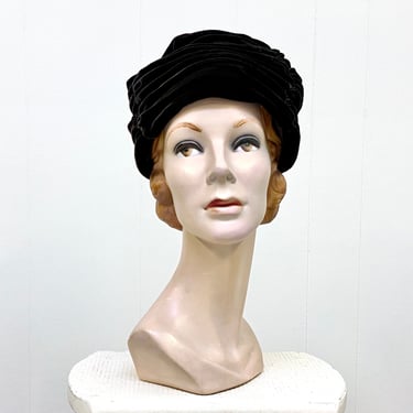 Vintage 1960s Brown Velvet Turban, Old Hollywood Glamour, Mid-Century Accessory 