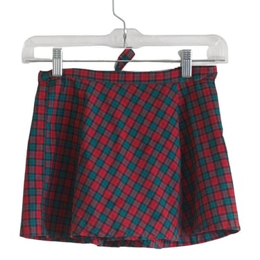 Vintage child's red and green plaid wrap skirt 