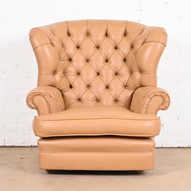 Vintage Tufted Leather Chesterfield Wingback Lounge Chair