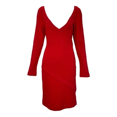 Patrick Kelly 1980's Cherry Red Knit Wrap Style Dress