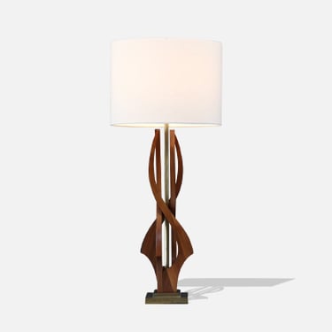 Mid-Century Modern Sculpted Spiral Walnut Table Lamp