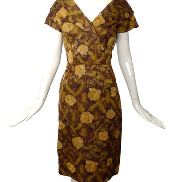 1950s Floral Print Satin Dress, Size 4