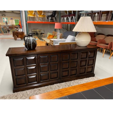 John Widdicomb Plinth Base Dark Brown Espresso Finish Coffered Credenza 