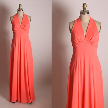 1970s Bright Pink Sleeveless Gathered Bust Line Full Length Formal Cocktail Marilyn Monroe Style Dress -XS 