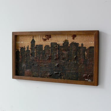 Original Mixed Media Cityscape Painting On Board 1964 