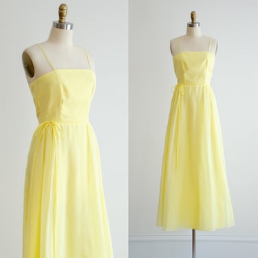 cute cottagecore dress 60s 70s vintage House of Bianchi pastel yellow maxi dress 