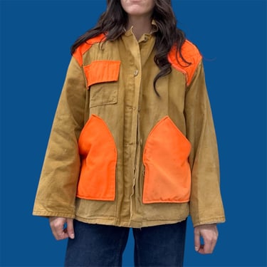 Vintage Stream Field Inc Hunting Jacket Retro 1960s No Size Tag + Canvas + Chore Coat + Barn + Camel + Orange + Outdoor Wear + Unisex 