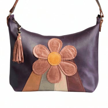 The Belen Purple Rain Flower Hobo | Handmade leather bag | Small crossbody bag 