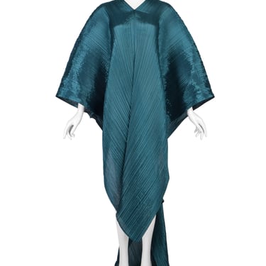 Pleats Please by Issey Miyake Teal Dramatic Madame T Wrap Cape Tunic Caftan Dress