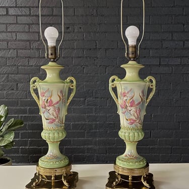 Pair of Vintage Pair of Green Porcelain Urn Shape Table Lamps, c.1960’s 