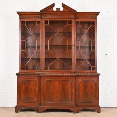 Baker Furniture Historic Charleston Flame Mahogany Breakfront Bookcase Cabinet