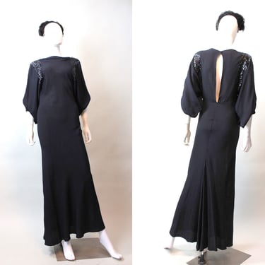 1930s SEQUIN bias cut dress HUGE sleeves gown small | new fall 