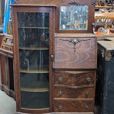 Antique Quarter Sawn Oak Secretary Curio Cabniet