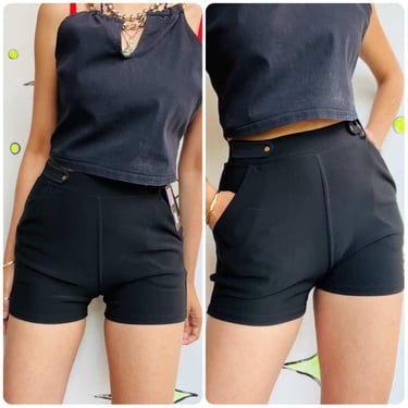 Y2K Black Sailor Shorts with Gold Buttons – Pirate Boho Grunge Goth – Size 2 