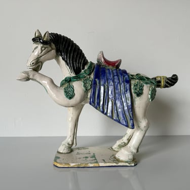 Vintage Asian Tang Dynasty Style Ceramic Horse Figurine 