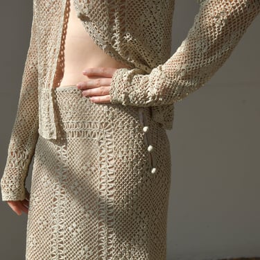 6918t / alberta ferretti crochet lace skirt set 