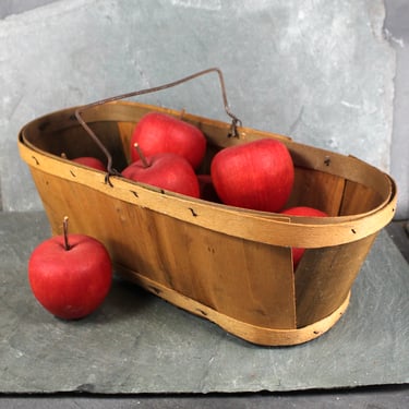 Vintage Slat Wood Fruit Basket with Handle | Open Slat Basket | Rectangular Fruit Basket | Cottagecore Vintage Storage | Bixley Shop 